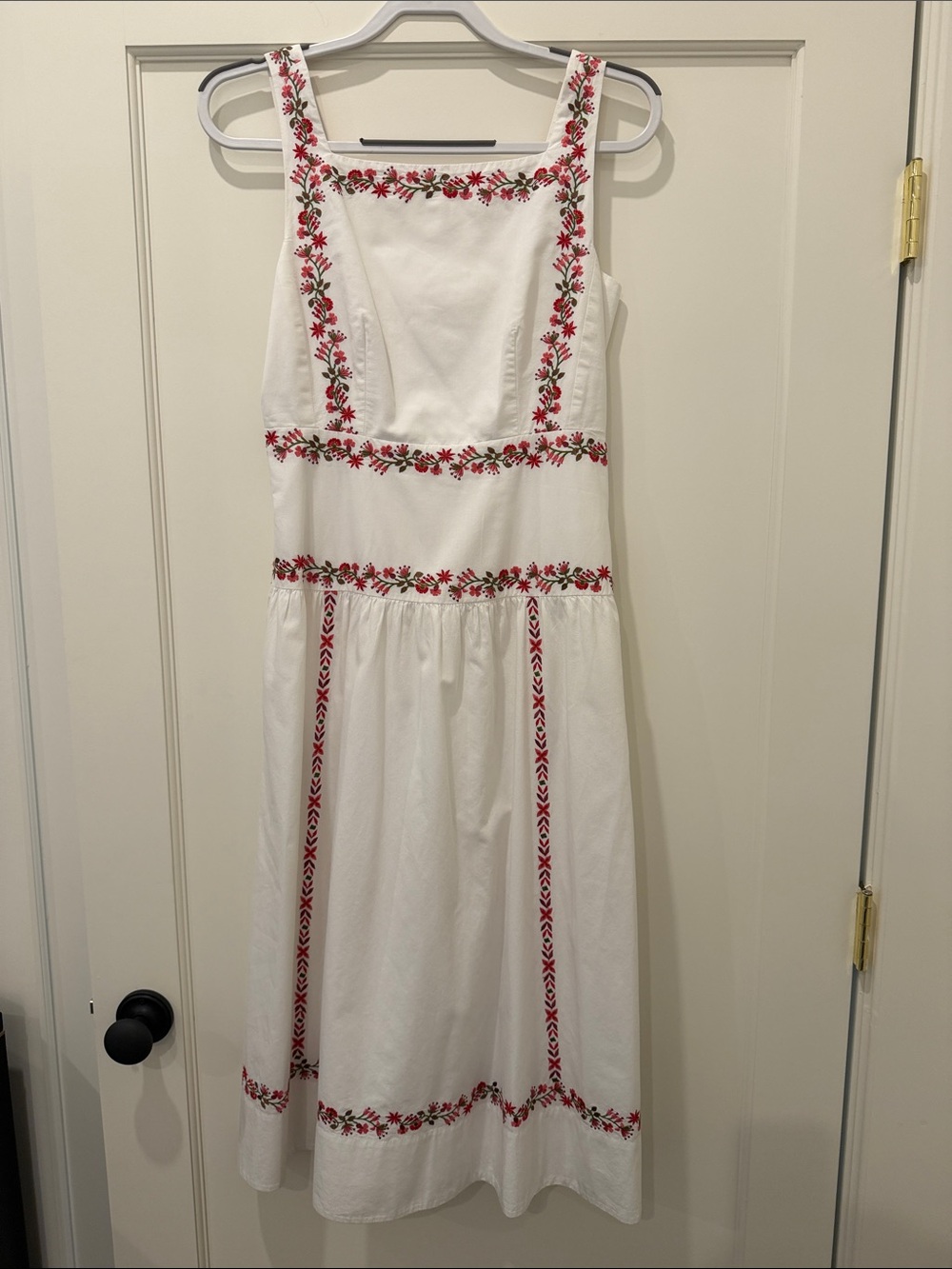 Banjanan Rasia Calico Embroidery White Sundress with Red Floral Trim